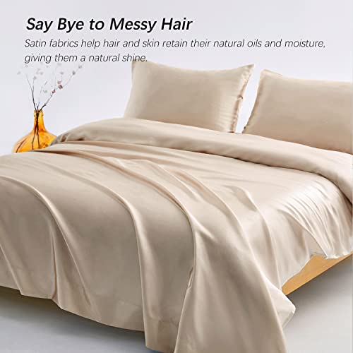 Candoury Satin Sheets Queen Bed Set 4 Pcs, Soft And Durable Pillowcase, Flat Sheet And Fitted Sheet, Hotel Luxury Silky Satin Sheets Set(Queen, Taupe) #TOP5