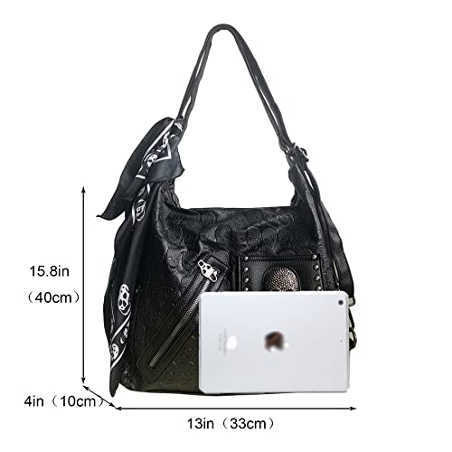 Bolso hombro mujer cuero estampado calavera negro miniatura 4