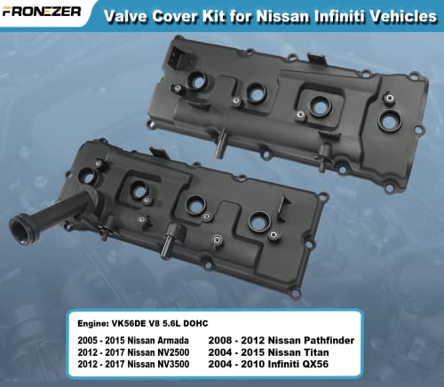 Engine Valve Cover Set With Gaskets, Bolts, Oil Filler Cap, Pcv Valve Compatible With 2004-2017 Nissan Nv2500 Nv3500 Armada Titan Pathfinder, 04-10 Infiniti Qx56 5.6L Replace# 13264-Ze01A 13264-Ze00A #TOP3