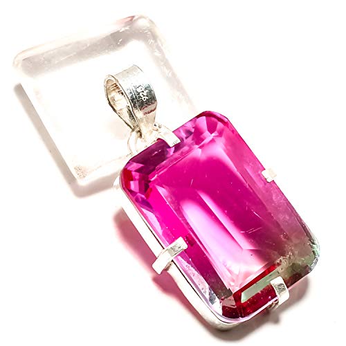 Pendentif tourmaline bicolore fait main en argent 925 pour sublimer vos tenues