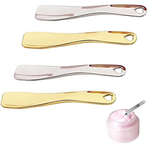 Pack of 4 Cosmetic Spatula Scoops, Small Metal Spatula Cosmetics Face Mask Spatula Spoon for Face Cosmetics Face Cream Lotions Moisturising Cream Mixing Samples (Silver and Gold) Cover
