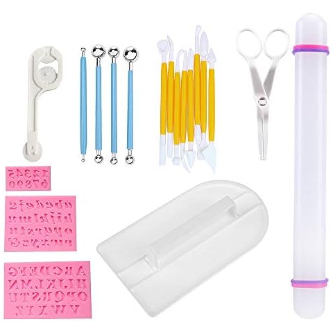 19 Pcs Silicone Fondant Letter Molds Fondant Cake Decorating Tools Set, 3D Letter Alphabet Number Molds, Cake Supplies Crafts Clay Sculpting Tools Soap Chocolate Sugar Modeling Tools Ball Stylus Dotti Cover