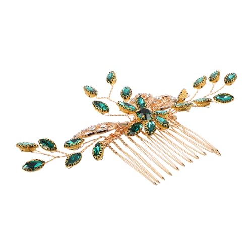 Frcolor 古風新娘頭飾 緑色合水晶ヘアコーム ブライダル髪飾り 持続可能な固定力と伝統的な装飾を兼ね備えた結婚式用ヘッドピース 女性と