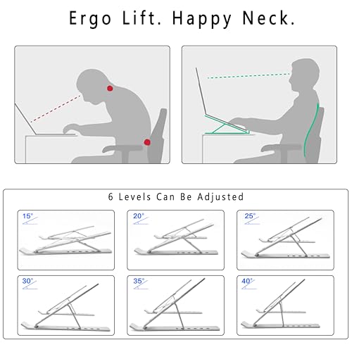 AiTodos® Laptop Ständer, Aluminiumlegierung, Laptop Ständer 6 Gänge Anpassen, Leicht, rutschfest, Faltbarer Tragbarer, Laptopständer - Einfache Wärmeableitung(Silber)
