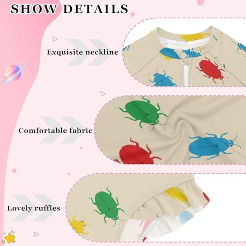 Colorful Bugs on Background Girls Rash Guard Swimsuits Long Sleeve One Pieces Bathing Suit UPF 50+ Zipper Swimwear4
