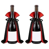Novotechcal 2pcs Halloween Wine Bottle Covers, Knitted Fabric Vampire Cape Bottle Decoration, Dracula Party Decor, Spooky Wine Gift Accessories & Themed Events