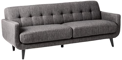 AC Pacific Crystal Collection Upholstered Charcoal Mid-Century Tufted Sofa with 2 Accent Pillows