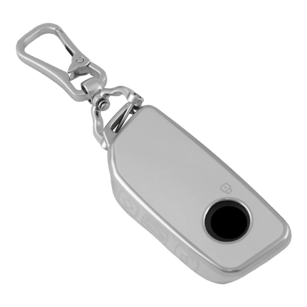 Keyzone DTPU Key Cover & Alloy Keychain for 7 Series, X1, X7, XM, X5 2023, 2024 Smart Key (Silver)