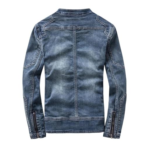 Men's Slim Fit Denim Jacket Zipper Pocket Motorcycle Style Jean Jacket2