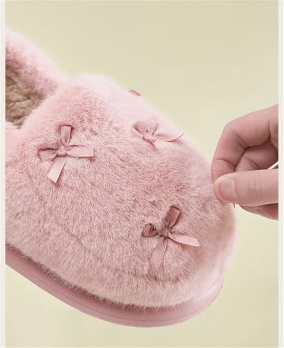 ELONEL Bowknot comfortable memory foam cute plush warm indoor home winter slippers3