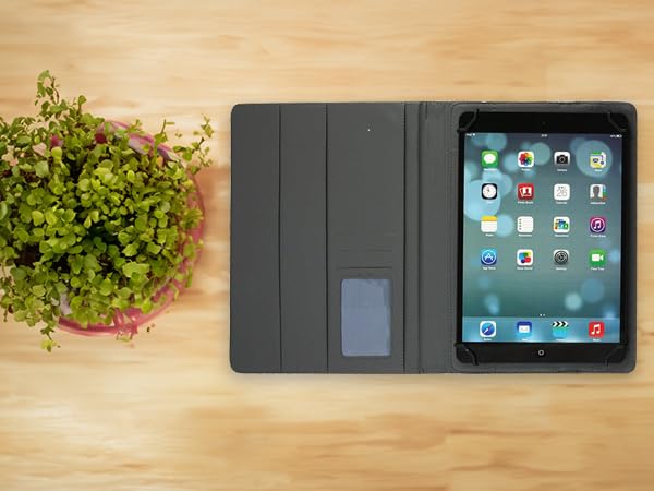 Emartbuy Universal 10-11 Pollici Computers Angolo Multi Portafoglio Custodia Case Cover per Carte di Credito Elastico Nero E Penna A Stilo Adatto per Dispositivi Selezionati Elencati sotto