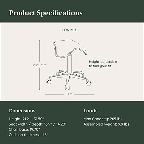 Image of Branch Saddle Chair, Ergonomic Rolling Stool | Birch Plywood Frame and Recycled Seat Fabric, Height Adjustable Saddle Seat for Active Sitting and Better Posture, Black