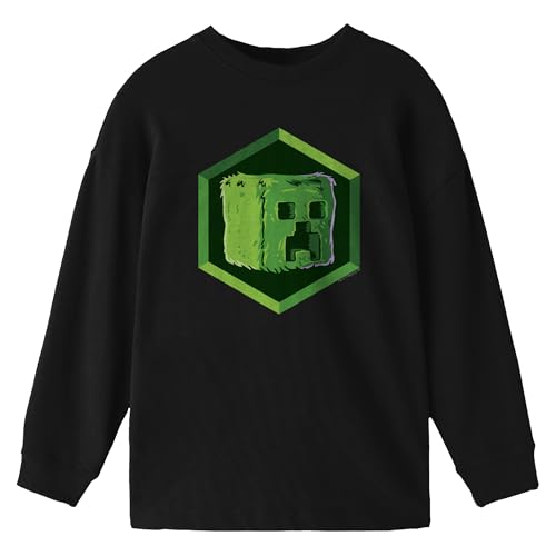 Minecraft Creeper Head Diamond Shaped Frame Youth Black Crew Neck Long Sleeve Shirt