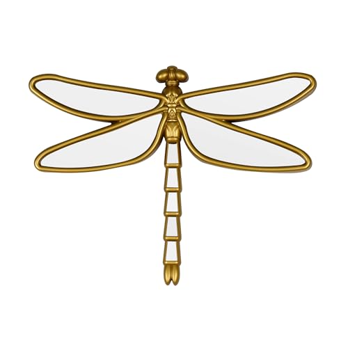 Wartter Decorative Golden Dragonfly Wall Mirror Plastic Frame with Mirrored Wings (12.4 x 9.3 inches)