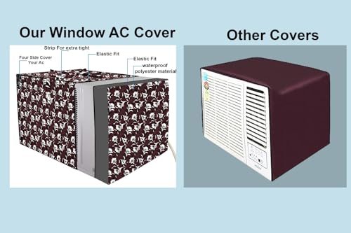 Image of The Furnishing Tree Elastic fit waterproof Polyester window ac cover suitable for Croma 1 Ton, Dustproof cover for inner and outer section, In CM: (48.26x59.69x38.74), Floral Pattern Brown