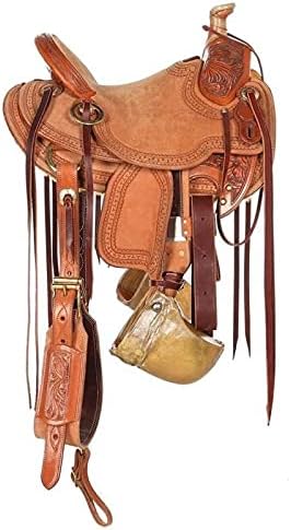 Western Horse Saddle Wade Tree A Fork Ranch Roping Work Handmade Tooled Carved Premium Leather Equestrian Trail Horse Saddle for Horse Riding Size: 10-18 inches Seat, OS85