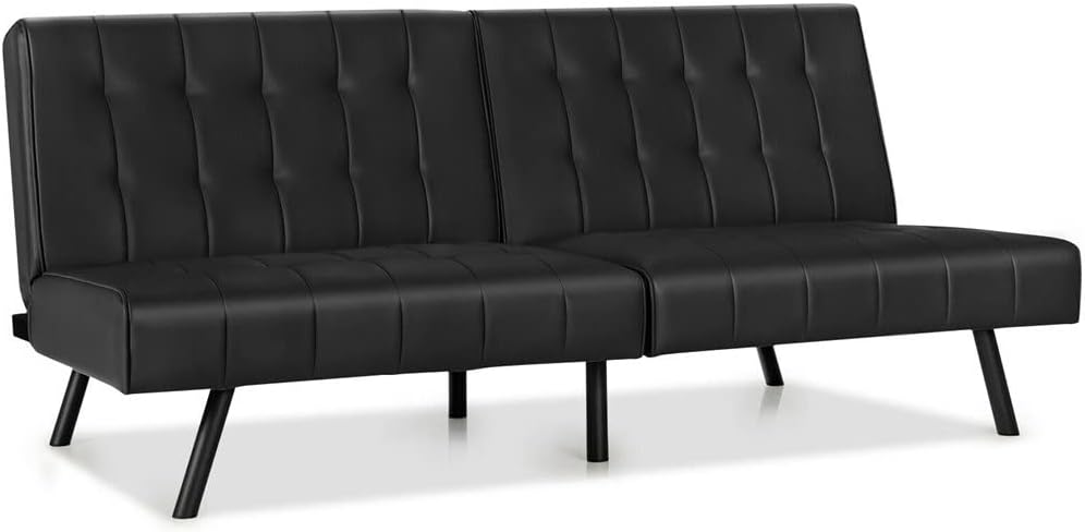 Futon Sofa Bed PU Leather Convertible Folding Couch Sleeper Lounge Convenient Installation(D)
