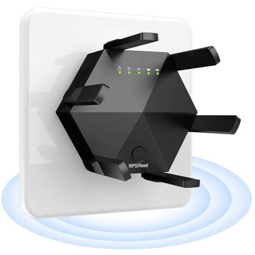 JBZP WiFi Extender, WiFi Booster Better WiFi Coverage with 6 Antennas Signal Range up to 12880 Sq.ft and 45 Devices, 1200Mbps Dual Band Wireless Repeater for Home, Internet Booster Black
