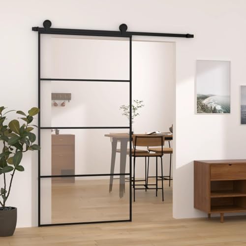 Fasba Puerta corredera de aluminio con cristal ESG, negro, 102,5 x 205 cm, ahorro de espacio y funcionamiento silencioso, modelo 3152149