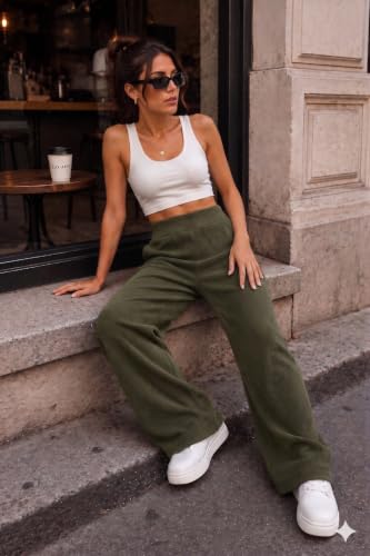 Image of Prenuem Women's High Waist Flared Korean Trousers, Trendy Casual Wear for Daily & Travel Use (Available in Plus Size)