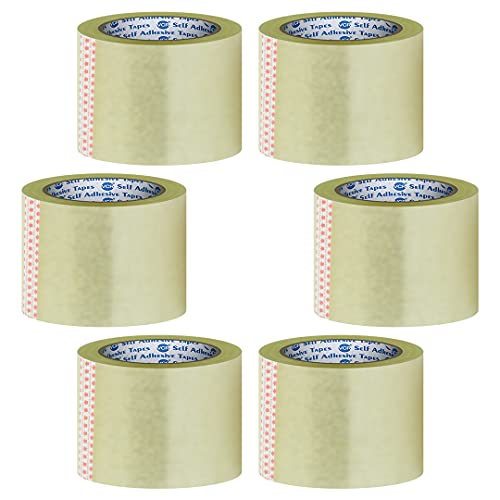 Image of VCR Self Adhesive Transparent Cello Tape - 35 Meters in Length - 96mm / 4 inch Width - 6 Rolls Per Pack - BOPP Industrial Packaging Tape for E-Commerce Box Packing, Office and Home use