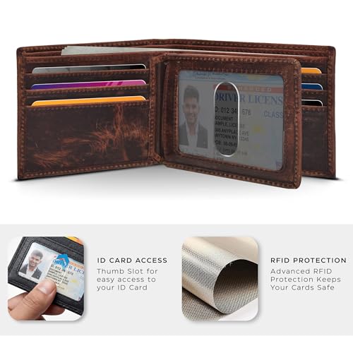 Image of Oak Leathers Leather Wallet for Men - RFID Bifold Wallets with 9 Credit Cards 1 ID Window Slim Minimalist Front Pocket Gift For Men