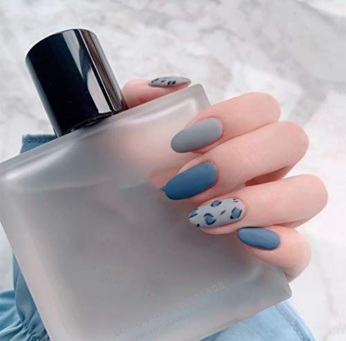 BABALAL 24PCS Matte Ballet Fake Nails Leopard Acrylic Full Cover False Nails Clip on Nails for Women and Girls(Blue)