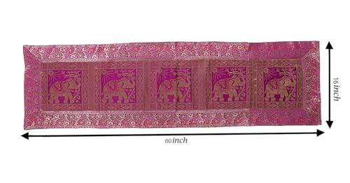 Image of Indian Traditional Decorative Silk Table Runner Kitchen Dining Good Luck Table Cloth for Wedding Bridal Birthday Party Decorations - 60x16 Inches (Pink)