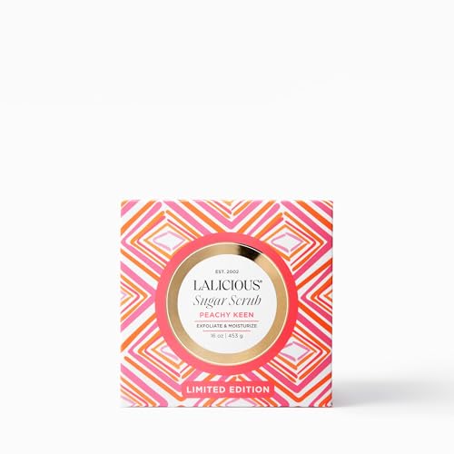 Image of LALICIOUS Peachy Keen Exfoliating & Moisturizing Body Scrub | Sugar & Coconut Oil | Pre-Shave Scrub for Ingrown Hairs & Razor Bumps | Gently Buffs & Smooths Sensitive Skin | No Parabens | Large 16oz