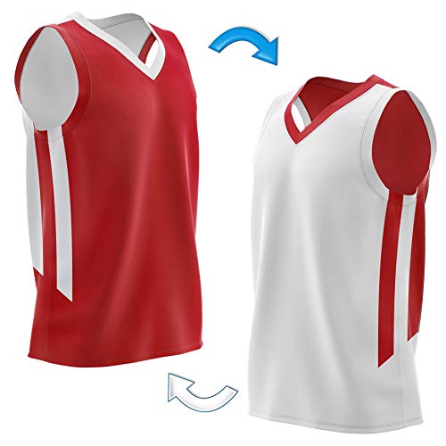 Liberty Imports 10 Pack - Reversible Men's Mesh Performance Athletic Basketball Jerseys - Adult Team Sports Bulk (Red/White) #TOP3