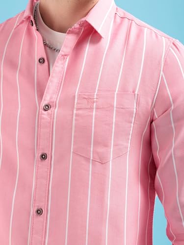 Image of The Indian Garage Co Men Regular Fit Striped Full Sleeves Cutaway Collar Casual Shirt