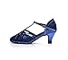 Minishion Women's T-Strap Dance Heels Glitter Salsa Ballroom Shoes Wedding Party Pumps QJ6133 Blue US 7