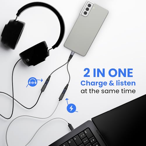 Image of 2 in 1 Type C Audio & Charging Adapter | USB C to Dual Type C Connector | 60W PD Fast Charging + Music & Call Support | Aluminum Alloy & Braided Cable | USB-C Headphone Adapter with Carry Pouch