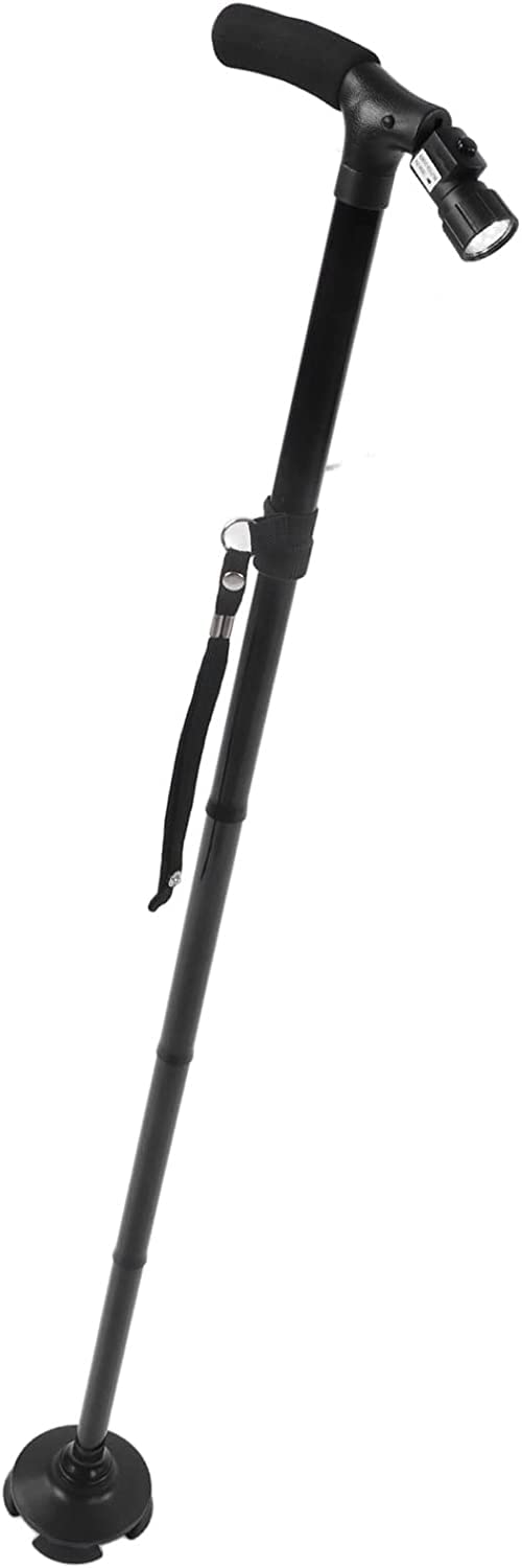 Stampelle da Passeggio Bastone da Passeggio telescopico per Anziani Anziani Stampella Regolabile in Altezza in Lega di Alluminio con Torcia per Camminata Notturna Ausilio per deambulazione Leggero