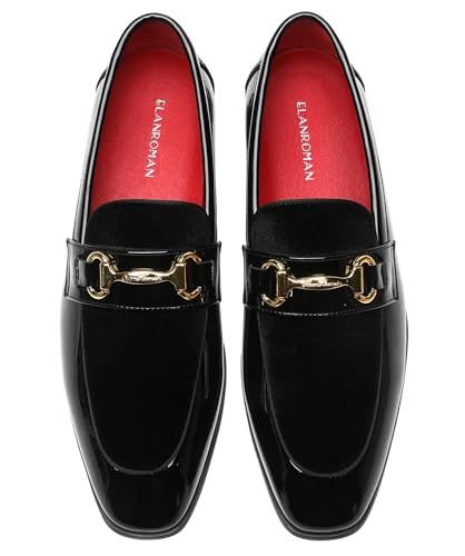 ELANROMAN Mens Dress Loafers Classic Patent Velvet Penny Tuxedo Shoes2