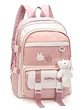 Phaoullzon Kawaii Backpack for School Aesthetic Bookbag Cute Anime Backpacks for Girls with Pins and Pendant, Pink