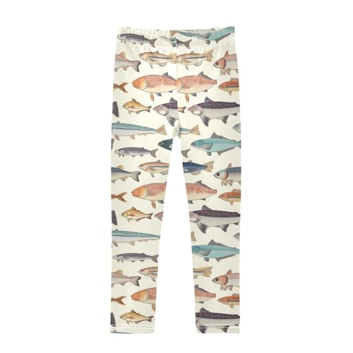 Girls Leggings Fishes Vintage Kids Length Leggings Pants Toddler Athletic Soft Tights Trousers 4T