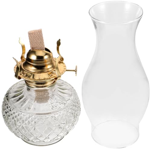 TOYANDONA Lampada Petrolio Vintage in Vetro Spesso Lampada Olio Decorativa da Tavolo per Soggiorno e Interni Lanterna Cherosene Retro per Atmosfera Calda e Festiva