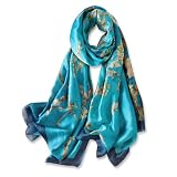 vimate Large Satin Scarf-Spring Summer Silk Like Lightweight Blue Long Scarf Beach Shawl Head Wraps for Women Neck (Style 01)