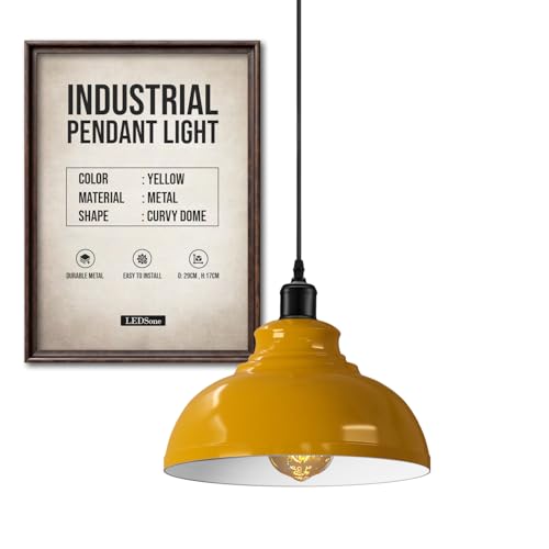 LEDSone Lámpara colgante de techo estilo retro industrial vintage con pantallas de cúpula curvada en color naranja, soporte E27 (Amarillo)