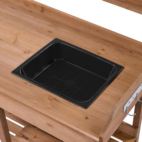 Yaheetech YT-00072 Potting Bench Outdoor Garden Work Bench Station Planting Solid Wood Construction For Horticulture W/Sink Drawer Rack Shelves Brown thumb #8