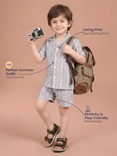 Image of POLKA TOTS 100% Cotton Half Sleeve Shirt and Shorts Combo for Boys | Co-Ord Set for Kids | Summer Wear Dress for Toddlers | Breathable & Skin-Friendly Boys Clothes | Trendy Summer Outfit & Beach Wear
