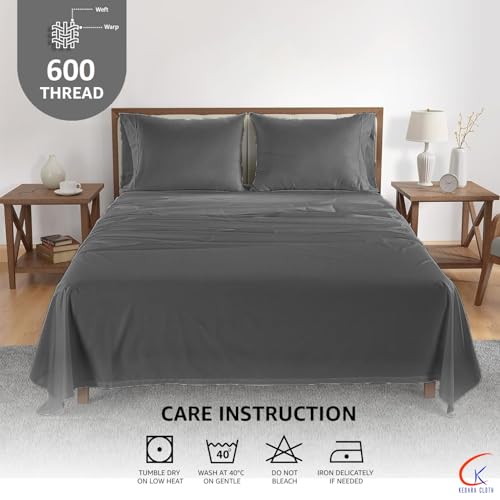 Image of Flat Bedsheet Double Bed (90x100 Inch) with 2-Pillow Covers Egyptian Cotton Fits 400 TC Super Soft & Breathable Wrinklefree Dark Grey Bed Sheet for Luxurious Bedrooms and Hotels