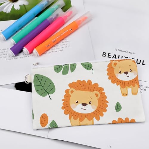 Cute Lions Pattern Fashion Coin Purse Change Makeup Bag Canvas Pencil Pouch Travel3