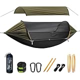 Travel Bird Hamaca de Acampada con Mosquitera y Parasol Extraíble, 4 en 1 Hamacas Colgantes Ligeras con Correas para Árboles, Tienda Hamaca de Campaña Bivvy para Exteriores, Senderismo y Viajes