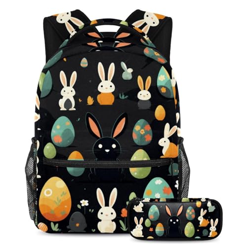 Sac à dos tendance œuf de lapin de Pâques noir multicolore ado fille garçon