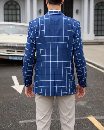 Plaid Blazer Men Sports Coat and Blazers Casual Lightweight Notch Lapel 2 Button Business Mens Suit Jackets4