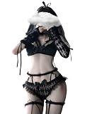 KJSUHFN Anime Lingerie Set - Sexy Devil Cosplay, Lace Bridal Lingerie, Kawaii Role Play Outfit for Women (Black, One Size)