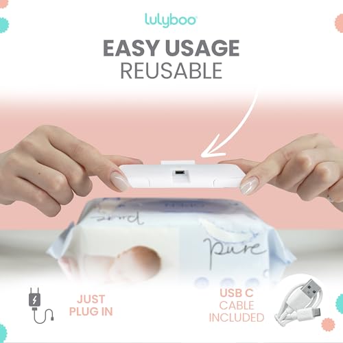 Lulyboo Compact Wipe Warmer, Constant Temperature & Double Layer Cover, Portable USB Baby Wipe Warmer for Home, Car & Travel - Keeps Wipes Moist, Ideal Baby Care Gift