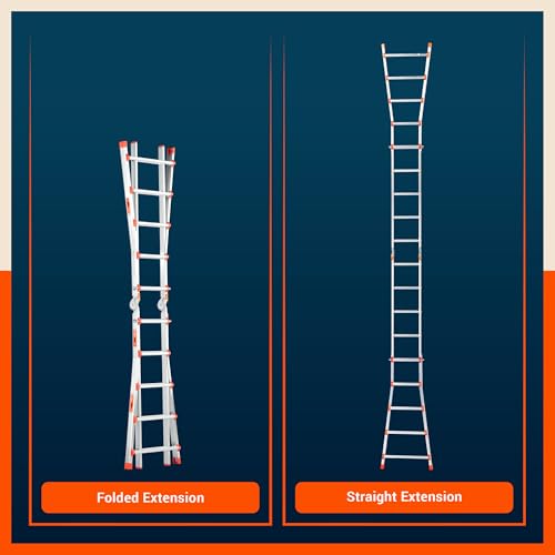 Image of Bathla X-Tend Apex 16.5 Ft Heavy Duty Aluminium Extension Ladder | 150 kg Capacity | Anti-Slip | Multipurpose A-Frame Folding Ladder | Extendable to 5 m| for Home, Stairs, Indoor, Outdoor & Roof Use